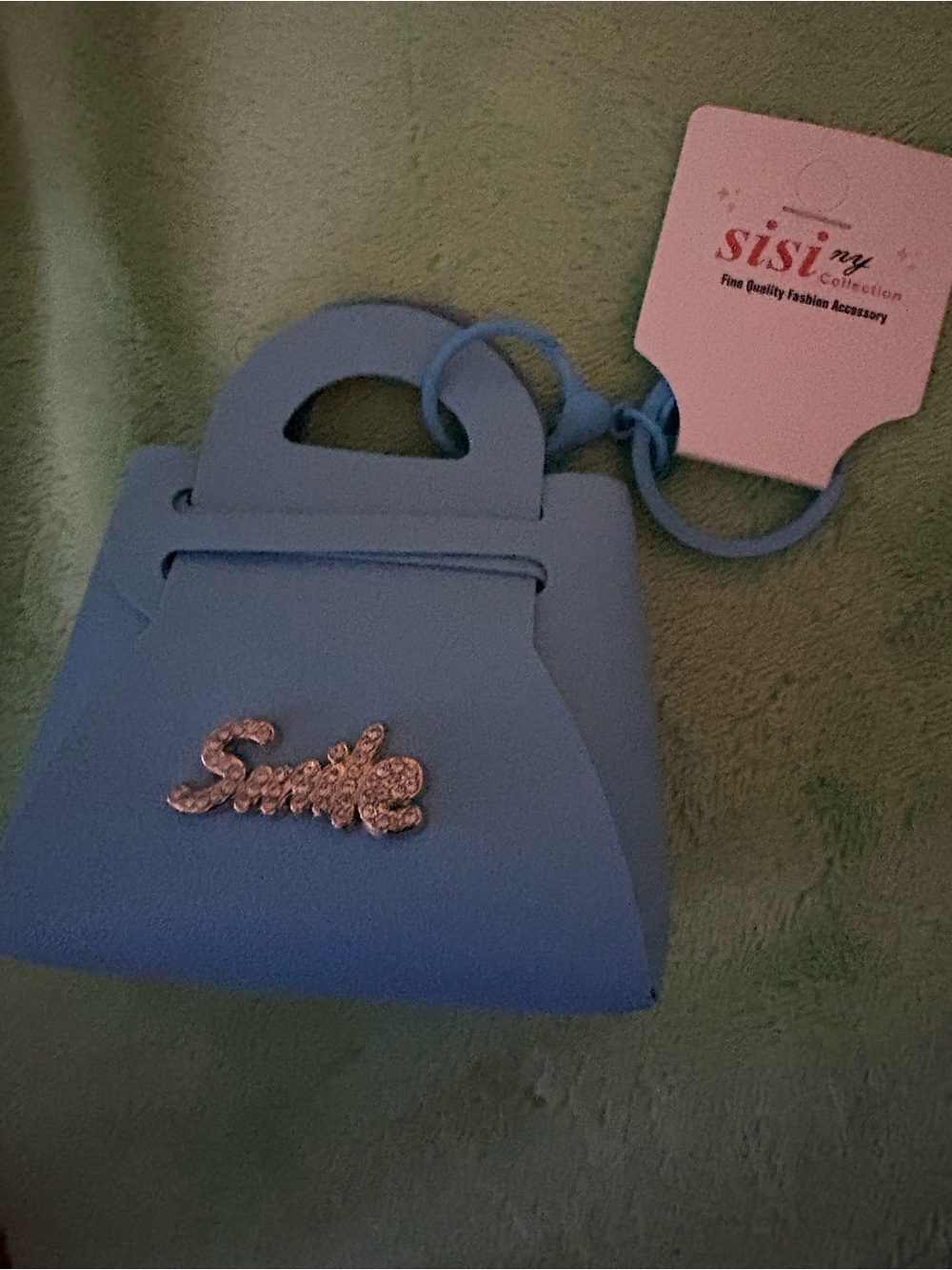 FASHION Key chain bag charm Small Blue Women’s Handbag with Script Logo